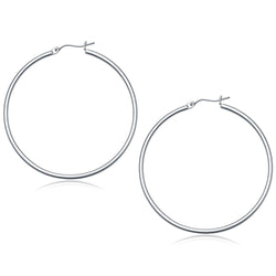 14k White Gold Polished Hoop Earrings (50 mm)