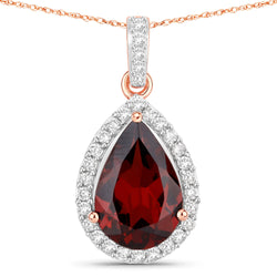 3.29 Carat Genuine Rhodolite and White Diamond 14K Rose Gold Pendant