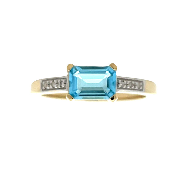 Natural 1.16ct Blue Topaz Diamond Ring 10KT Yellow Gold