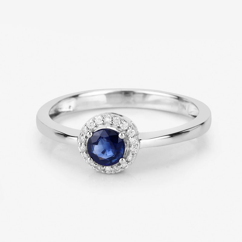 0.52 Carat Genuine Blue Sapphire and White Diamond 14K White Gold Ring