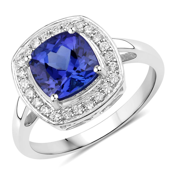 2.26 Carat Genuine Tanzanite and White Diamond 14K White Gold Ring