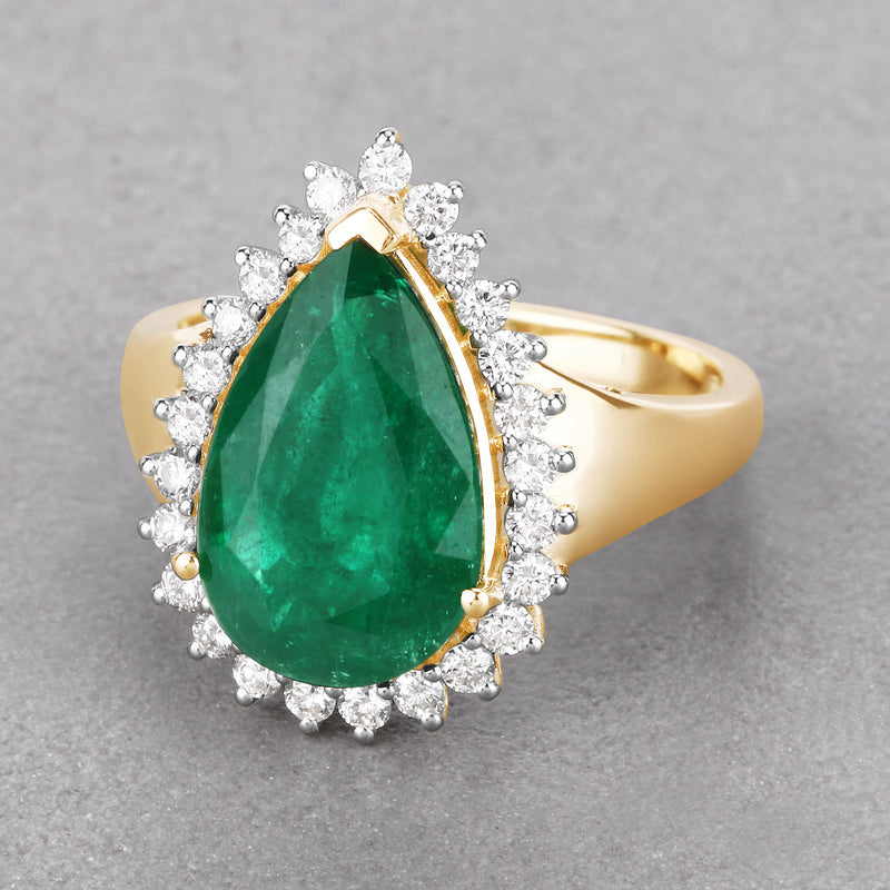 IGI Certified 4.66 Carat Genuine Zambian Emerald and White Diamond 14K Yellow Gold Ring