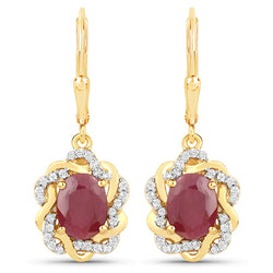 3.46 Carat Genuine Ruby and White Topaz .925 Sterling Silver Earrings