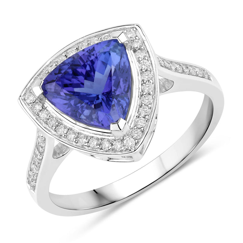 2.60 Carat Genuine Tanzanite and White Diamond 14K White Gold Ring