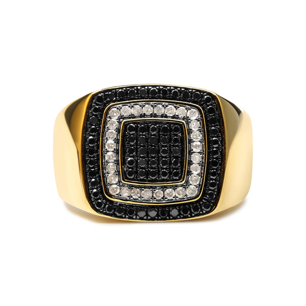 Men's 10K Yellow Gold 3/4 Cttw White and Black Treated Diamond Ring Band (Black / I-J Color, I2-I3 Clarity) - Size 10