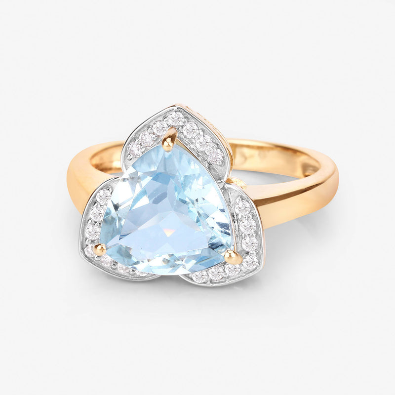 2.39 Carat Genuine Aquamarine and White Diamond 14K Yellow Gold Ring