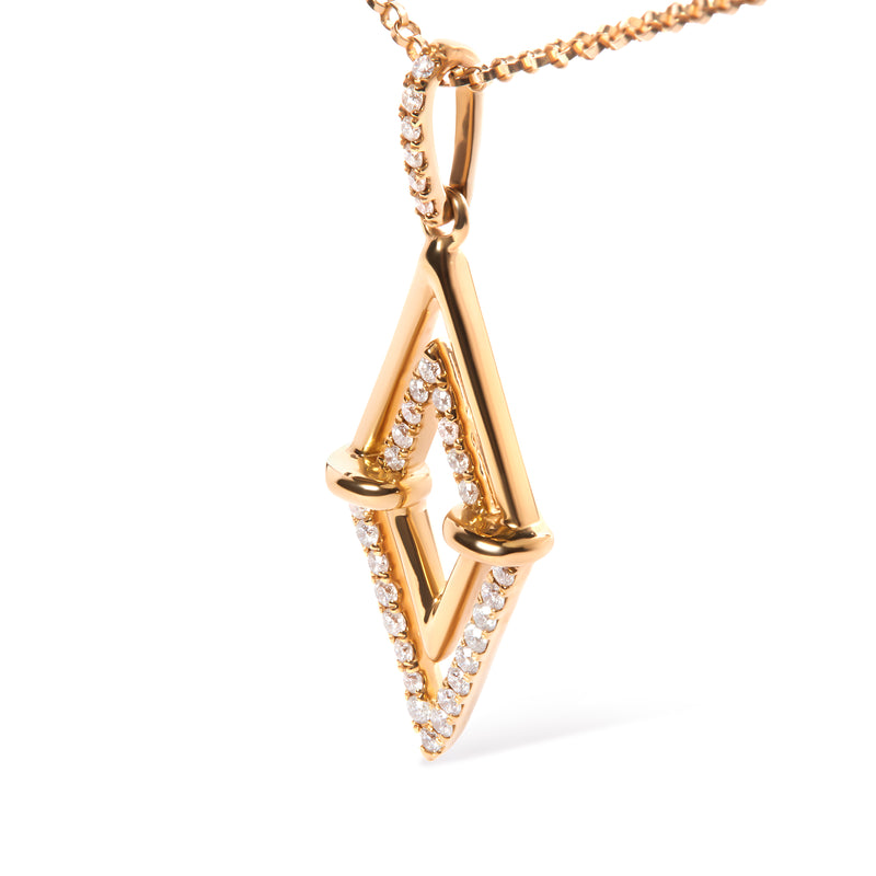 14K Yellow Gold 1/4 Cttw Diamond Double Triangle Geometric 18" Pendant Necklace (G-H Color, SI1-SI2 Clarity)