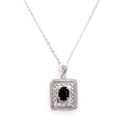 1.53 ctw Sapphire & Diamonds Rhodium Plated Designer Pendant 18 in