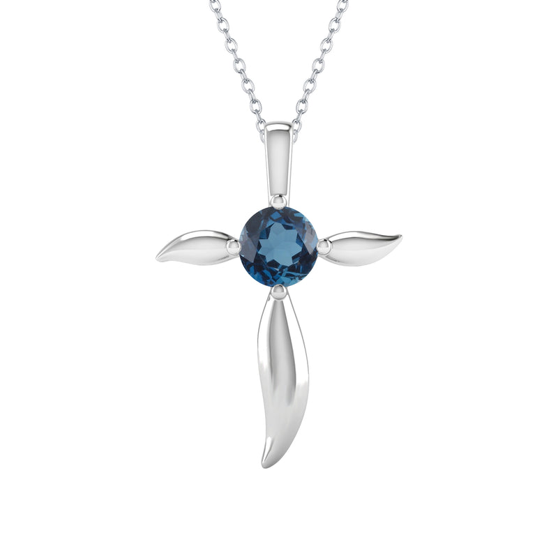 V3 Jewelry Cross Solitaire Pendant 925 Sterling Silver with Round 1.0ct Natural London Blue Topaz for Women's