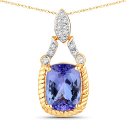 1.98 Carat Genuine Tanzanite and White Diamond 14K Yellow Gold Pendant