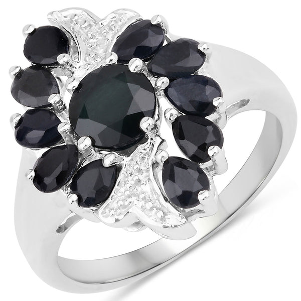 2.95 Carat Genuine Black Sapphire .925 Sterling Silver Ring