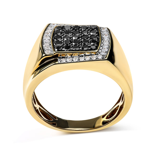 Men's 14K Yellow Gold Plated .925 Sterling Silver 1.00 Cttw White and Black Treated Diamond  Ring (Black / I-J Color, I2-I3 Clarity) - Size 10