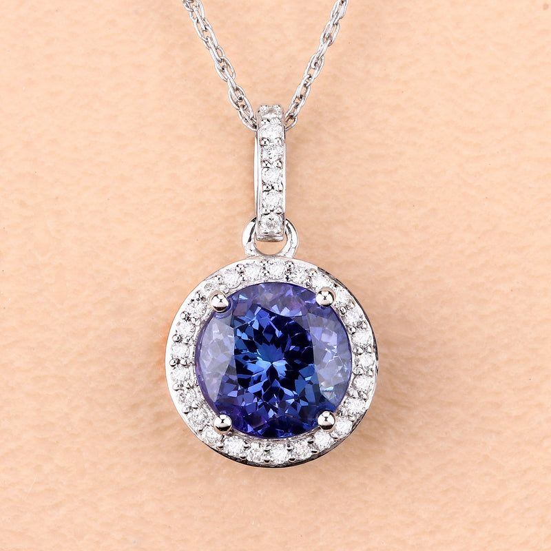 2.52 Carat Genuine Tanzanite and White Diamond 14K White Gold Pendant