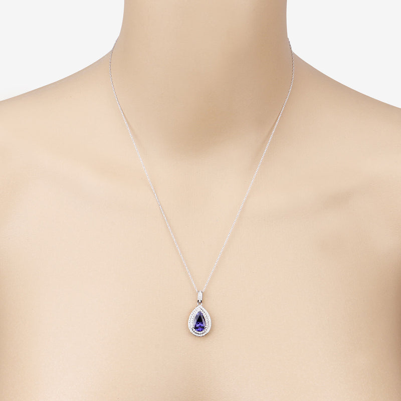 2.56 Carat Genuine Tanzanite and White Diamond 14K White Gold Pendant