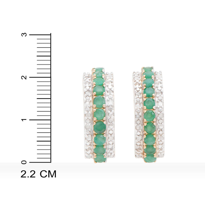 18k Yellow Gold Plated 925 Sterling Silver Emerald 0.21 Diamond Earrings for Women