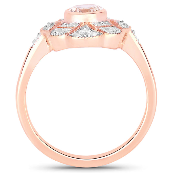 1.12 Carat Genuine Morganite and White Topaz .925 Sterling Silver Ring