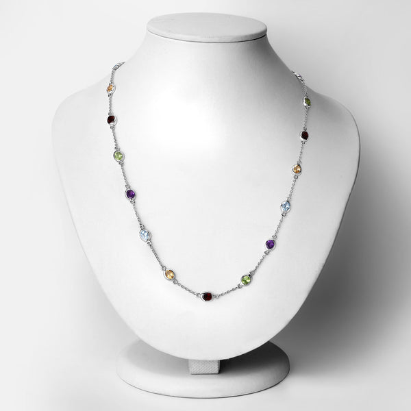 6.52 Carat Genuine Multi Stones .925 Sterling Silver Necklace