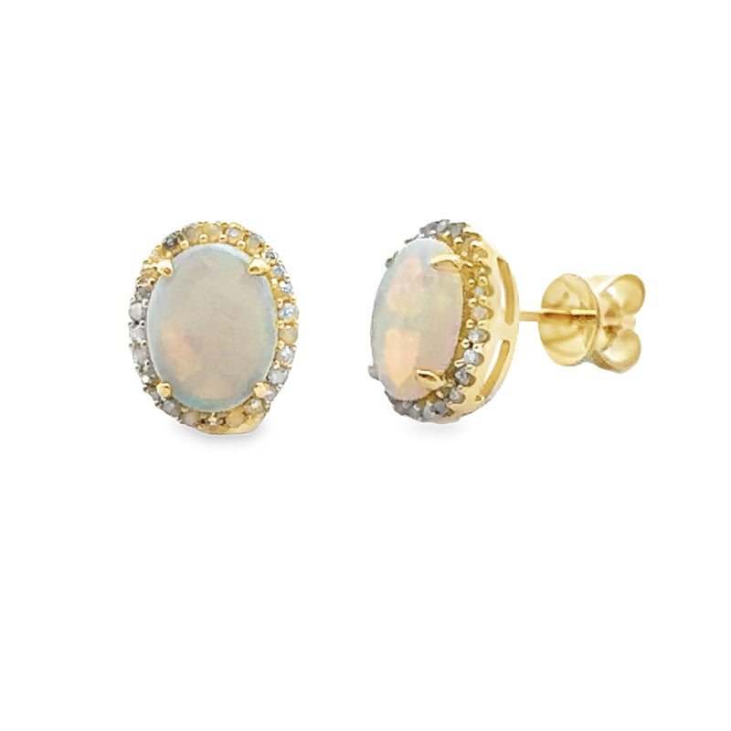 Natural .20ct Opal Diamond Earrings 10KT Yellow Gold