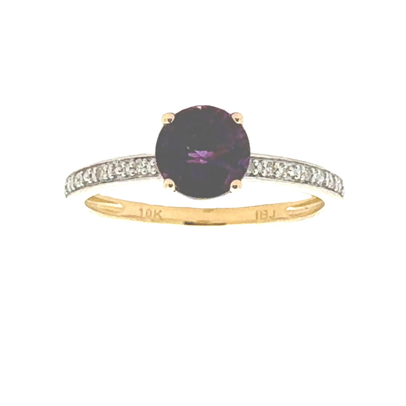 Natural .79ct Amethyst Diamond Ring 10KT Yellow Gold