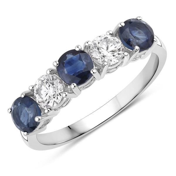 1.31 Carat Genuine Blue Sapphire and Lab Grown Diamond 14K White Gold Ring