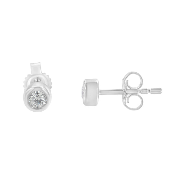 10K White Gold 0.15 Cttw Round Brilliant-Cut Near Colorless Diamond Bezel-Set Stud Earrings (H-I Color, I1-I2 Clarity)