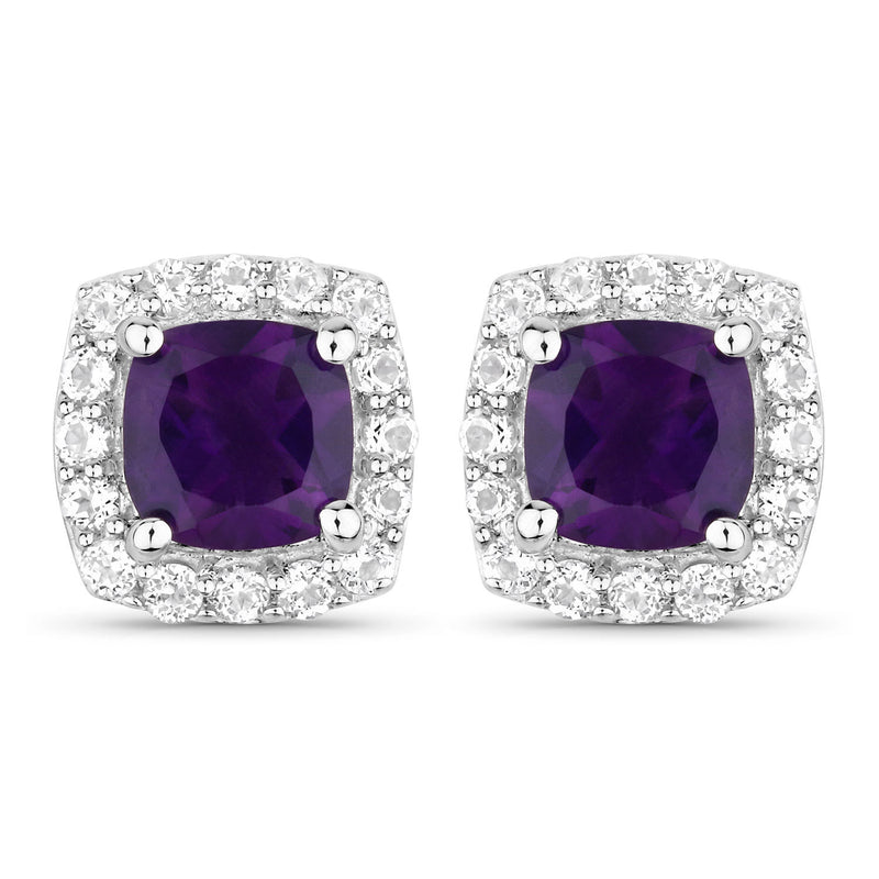 2.60 Carat Genuine Amethyst and White Topaz .925 Sterling Silver Jewelry Set