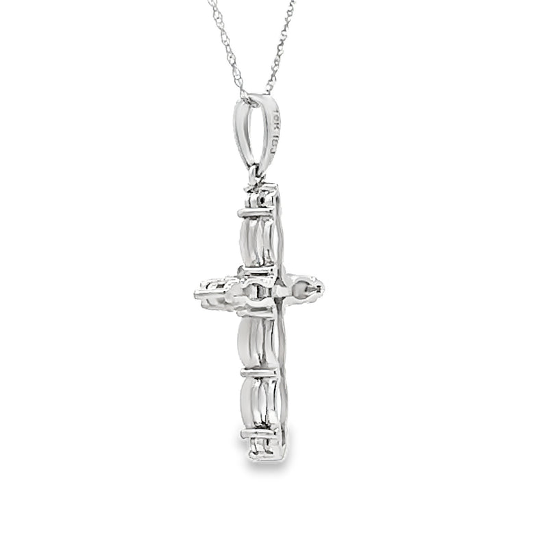 Opal Diamond Cross Religious Pendant 10KT White Gold