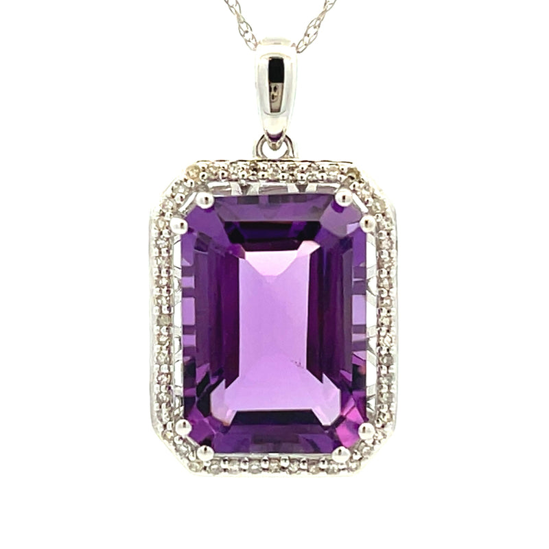 Amethyst Diamond Fashion Pendants 14KT White Gold