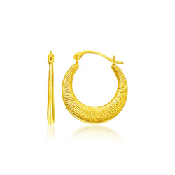 14k Yellow Gold Graduated Round Textured Hoop Earrings