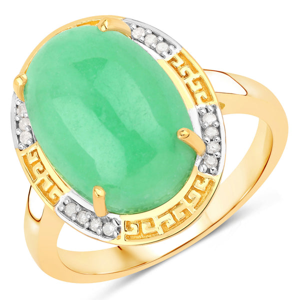 7.60 Carat Genuine Green Jade and White Diamond .925 Sterling Silver Ring