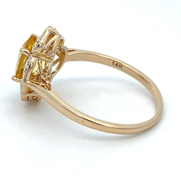 Genuine 1.43ct Citrine Diamond Ring 14KT Yellow Gold