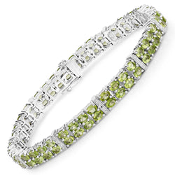 12.97 Carat Genuine Peridot and White Topaz .925 Sterling Silver Bracelet