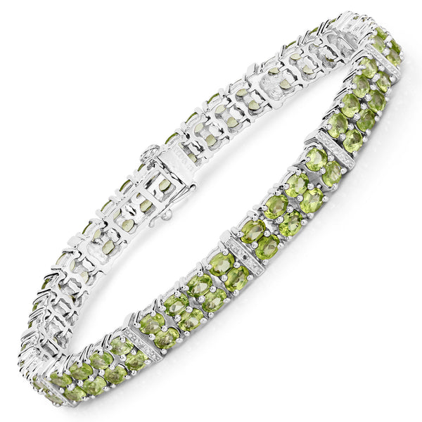 12.97 Carat Genuine Peridot and White Topaz .925 Sterling Silver Bracelet