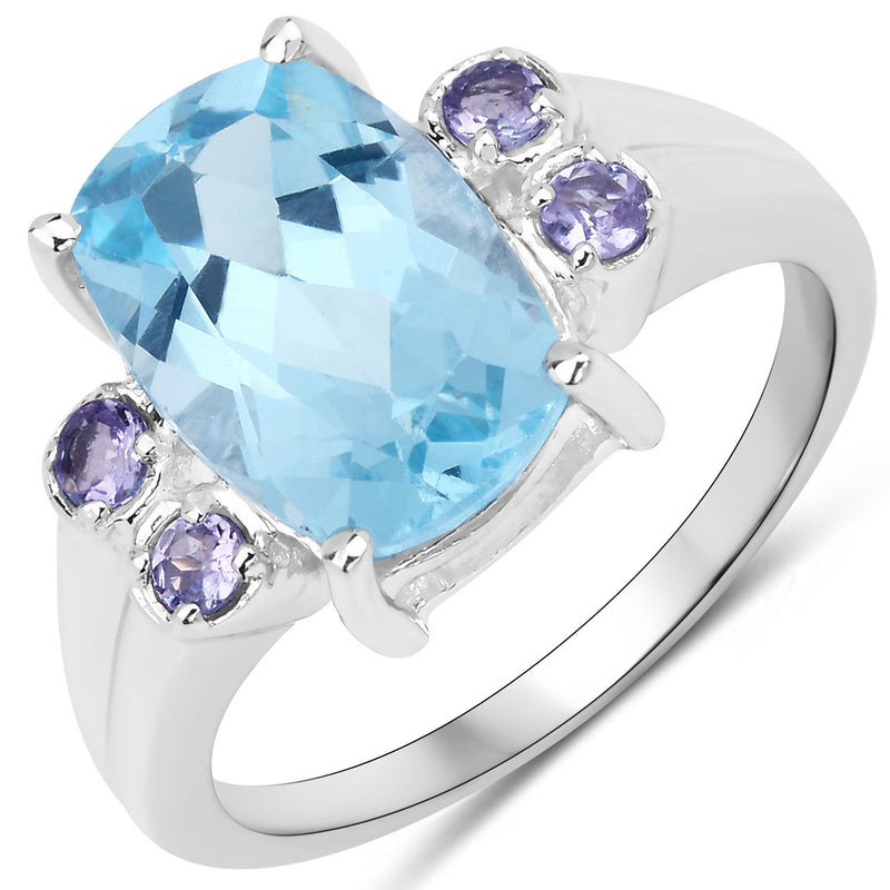 4.35 Carat Genuine Blue Topaz and Tanzanite .925 Sterling Silver Ring