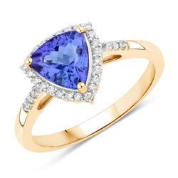 1.62 Carat Genuine Tanzanite and White Diamond 14K Yellow Gold Ring