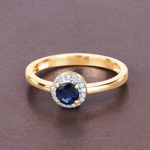 0.52 Carat Genuine Blue Sapphire and White Diamond 14K Yellow Gold Ring