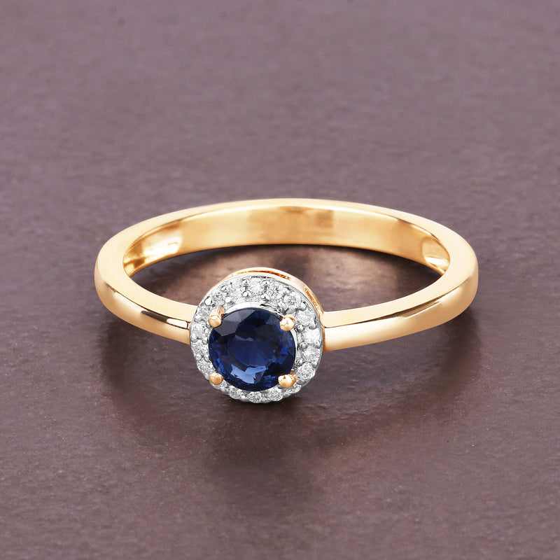 0.52 Carat Genuine Blue Sapphire and White Diamond 14K Yellow Gold Ring