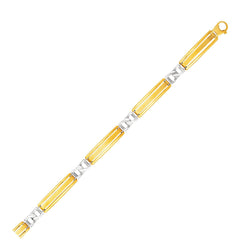 14k Two-Tone Gold Men's Bracelet with Fancy Bar Links