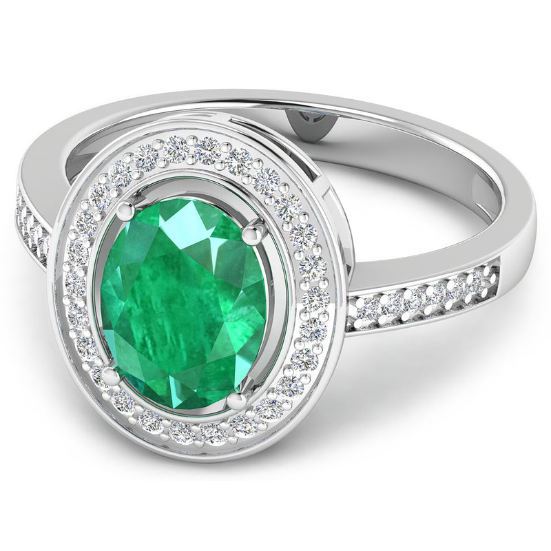 1.87 Carat Genuine Zambian Emerald and White Diamond 14K White Gold Ring