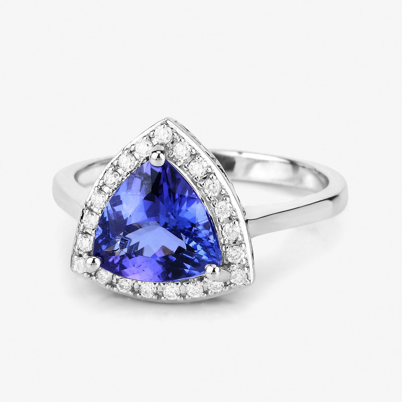 2.40 Carat Genuine Tanzanite and White Diamond 14K White Gold Ring