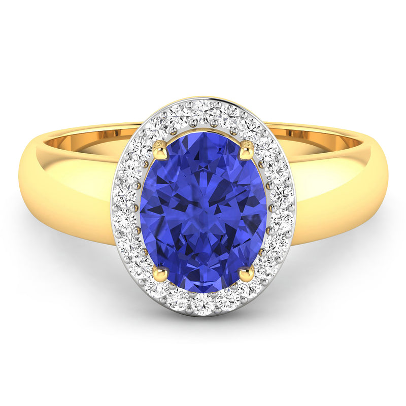 1.92 Carat Genuine Tanzanite and White Diamond 14K Yellow Gold Ring