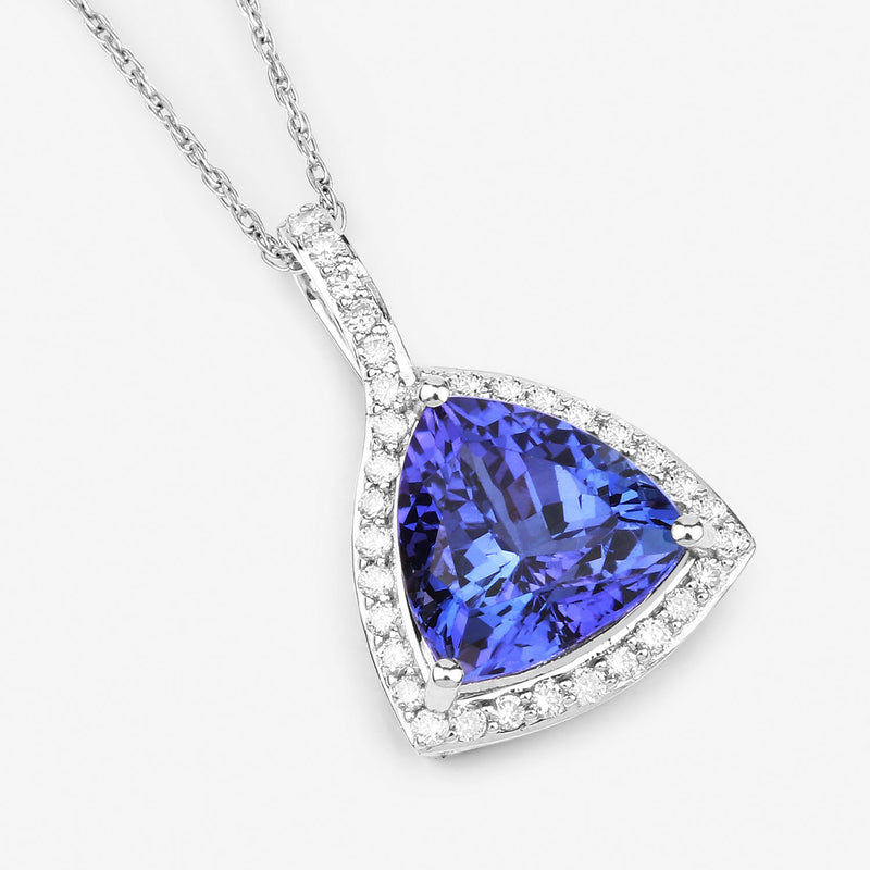 2.48 Carat Genuine Tanzanite and White Diamond 14K White Gold Pendant