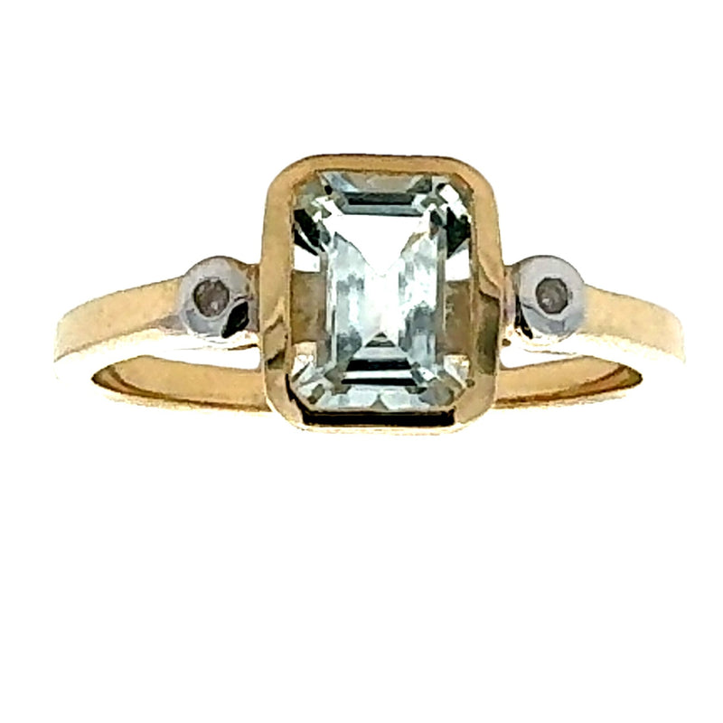 Natural .82ct Aquamarine Diamond Ring 10KT Yellow Gold