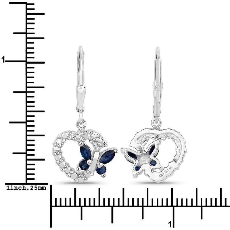 0.57 Carat Genuine Blue Sapphire and Created White Sapphire .925 Sterling Silver Earrings