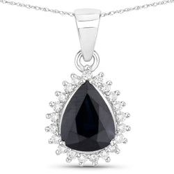 2.09 Carat Genuine Blue Sapphire and White Diamond 14K White Gold Pendant