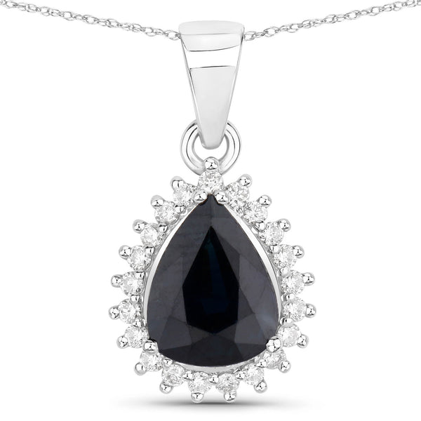 2.09 Carat Genuine Blue Sapphire and White Diamond 14K White Gold Pendant