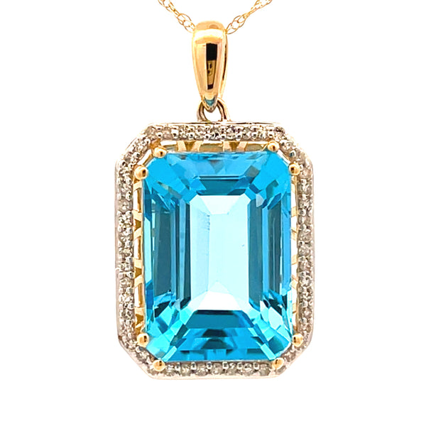 Blue Topaz Diamond Fashion Pendants 14KT Yellow Gold