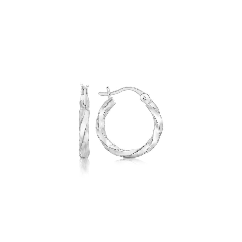 Sterling Silver Polished Twist Design Hoop Earrings