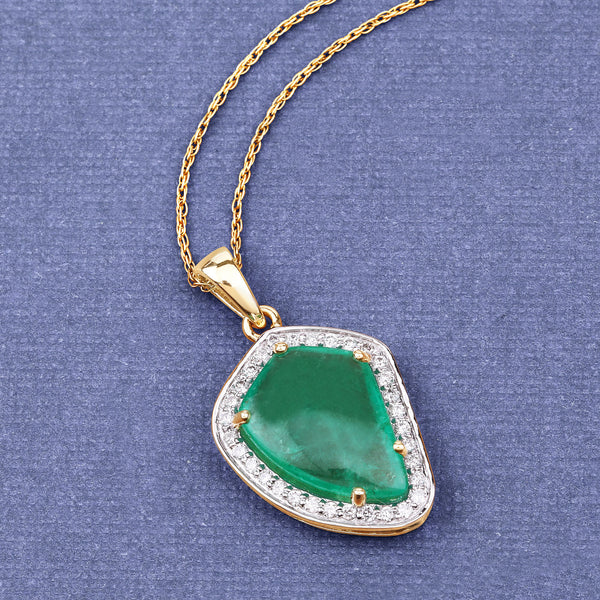 4.57 Carat Genuine Colombian Emerald and White Diamond 14K Yellow Gold Pendant