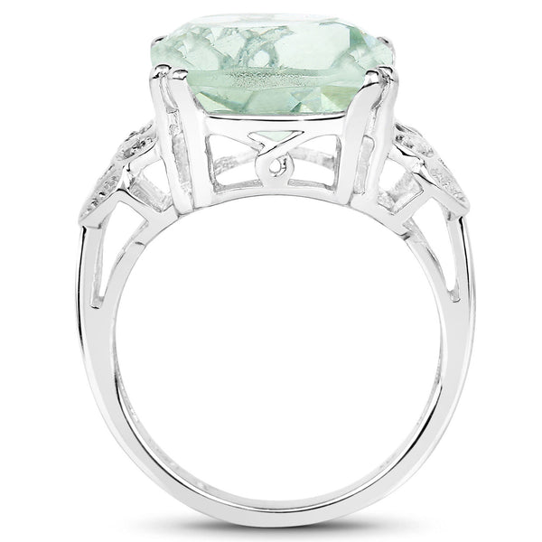 5.52 Carat Genuine Green Amethyst and White Diamond .925 Sterling Silver Ring